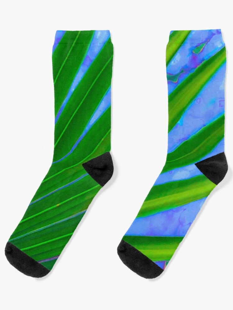 green palm leaf art socks