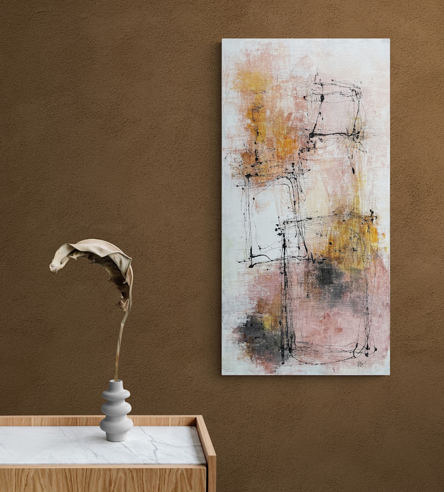 Vase with dried leaf sitting on cabinet (2)