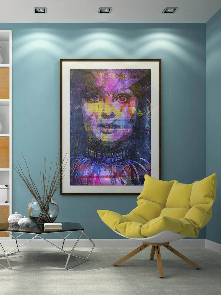 mockup of a framed art print hanging on a colored wall 35865 r el2