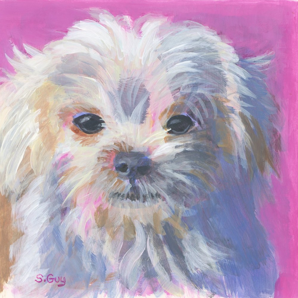 Pink Pup Dog Painting Pet Portrait