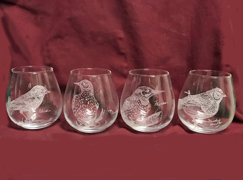 4 etched glasses