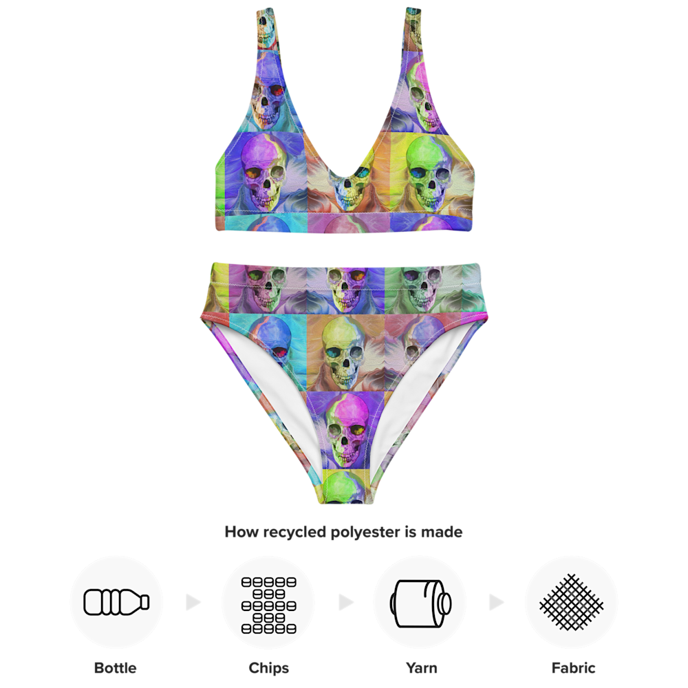 all over print recycled high waisted bikini white front 2 62c8a7f9956f2