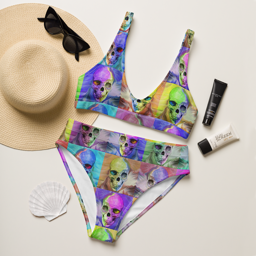 all over print recycled high waisted bikini white front 62c8a7f994af0