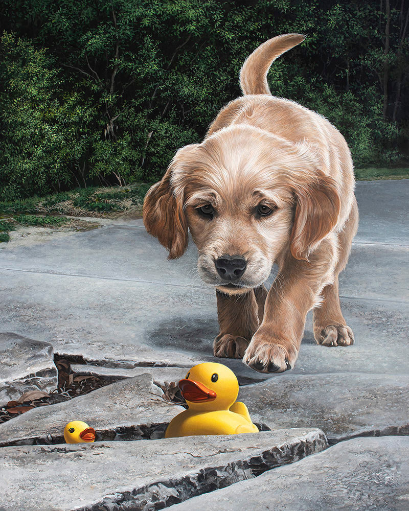 Kevin Grass Quacks in the Sidewalk Acrylic on aluminum panel painting