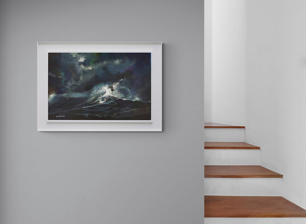 Interior feature wall next to staircasew