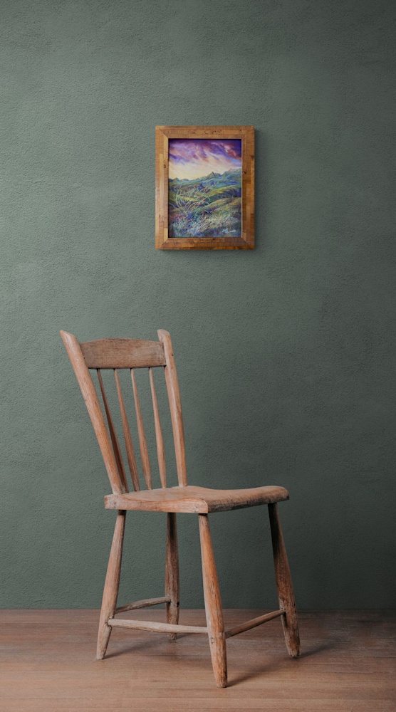 Dancing With the Sky Rustic wooden chair next to bare wall