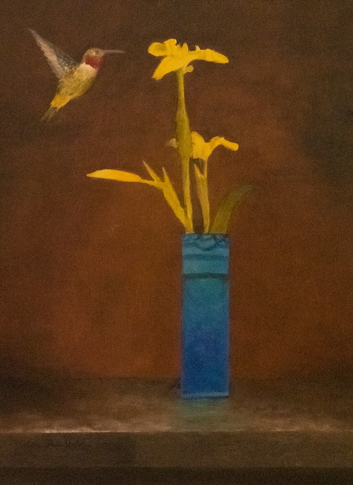 Humming Bird and Yellow Irises