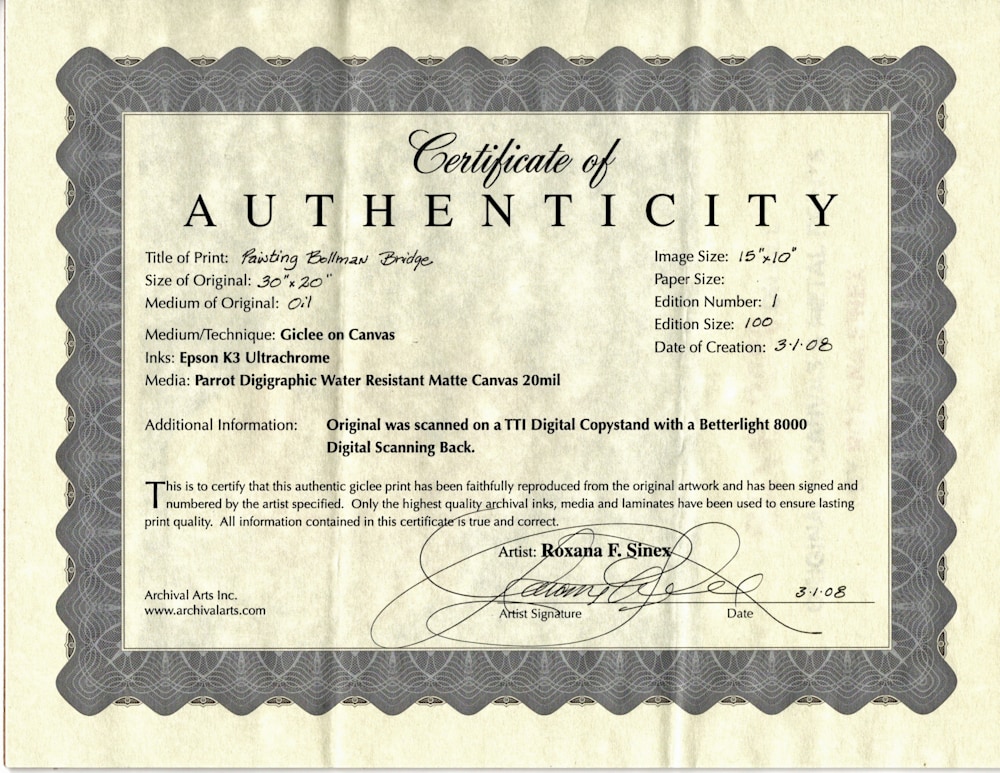 Painting Bollman Bridge Certificate