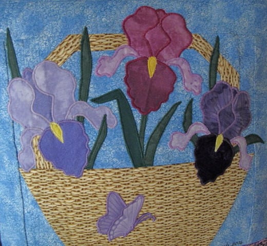2016 Basket of Iris pillow applique detail