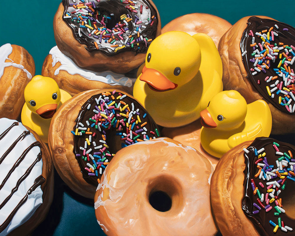 Kevin Grass Duck In Donuts Acrylic on aluminum panel painting