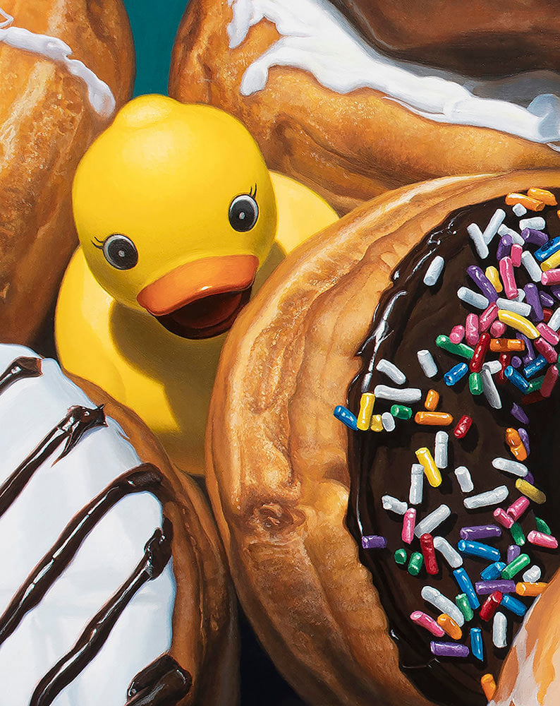 Kevin Grass Duck In Donuts Detail Acrylic on aluminum panel painting