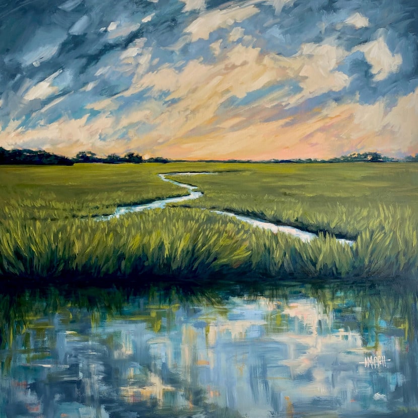 dusk on the marsh original oil painting