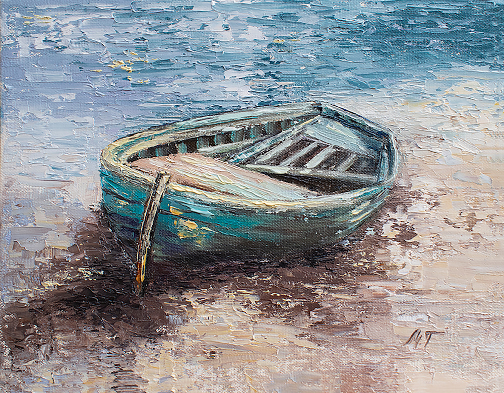 Mariya Tumanova   Boat print original oil on canvas panel 8x10