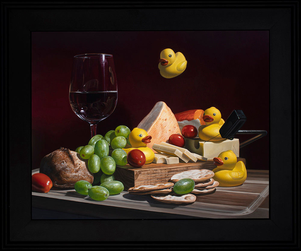 Kevin Grass Cheese and Quackers Black Frame Acrylic on aluminum panel painting