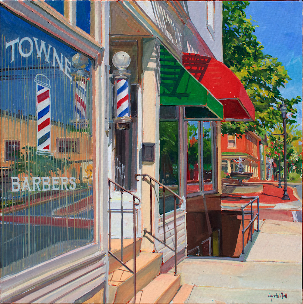 Towne Barbers 20x20 by Crystal Moll $2800