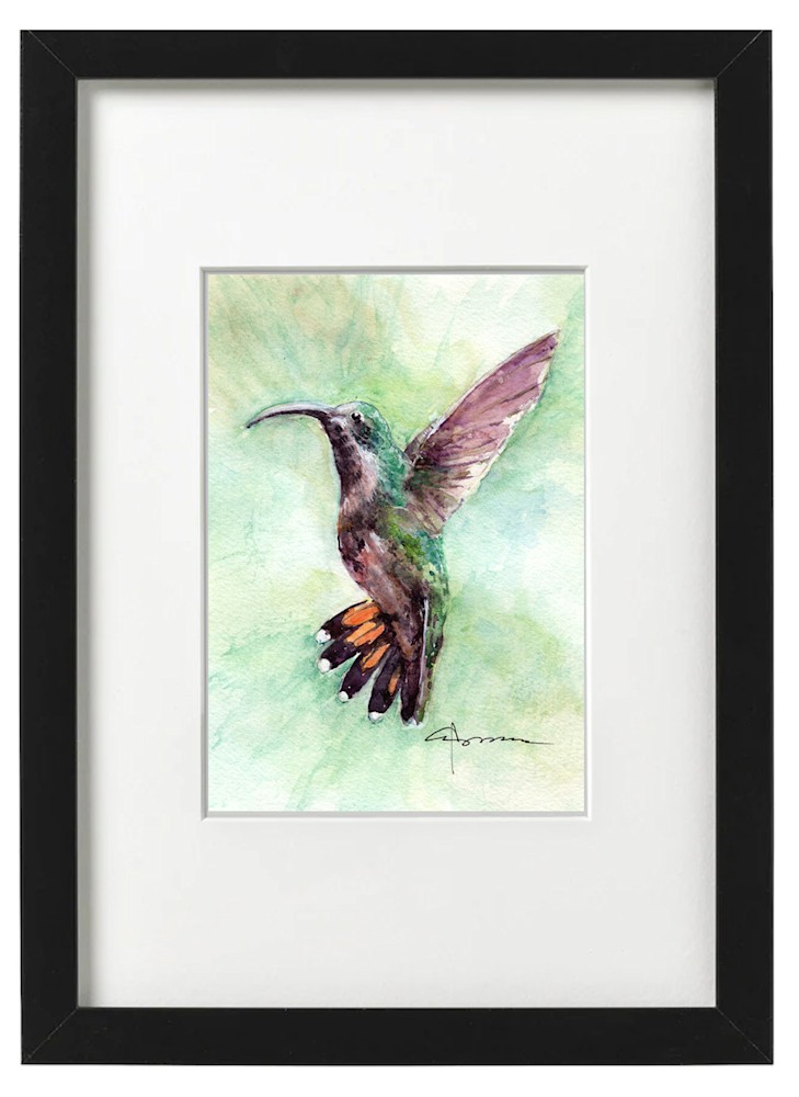 hummingbird in green framed blk