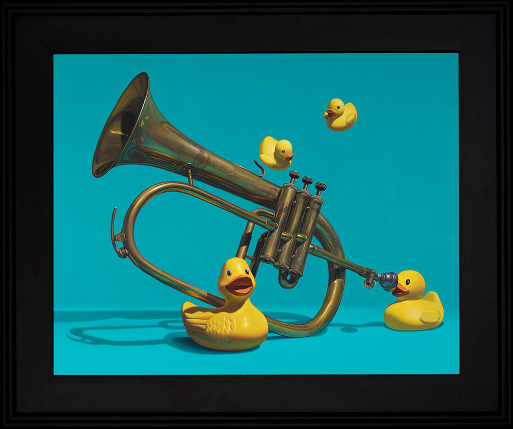 Kevin Grass Fowl Play Black Frame Acrylic on aluminum panel painting