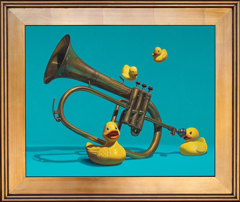 Kevin Grass Fowl Play Gold Frame Acrylic on aluminum panel painting