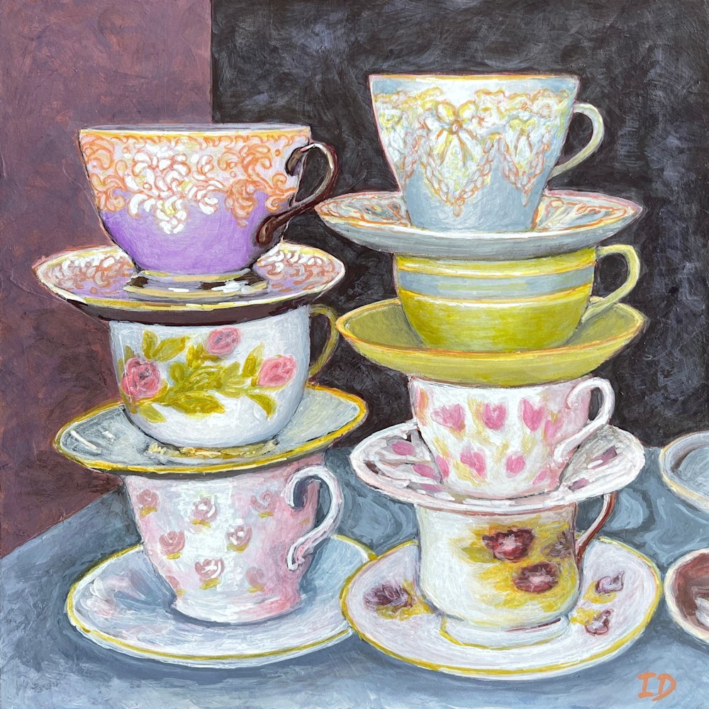 Teacups on Purple