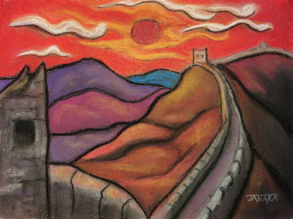 sunset at the great wall of china12x9