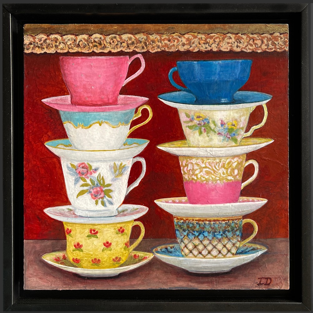 Teacups on Red framed