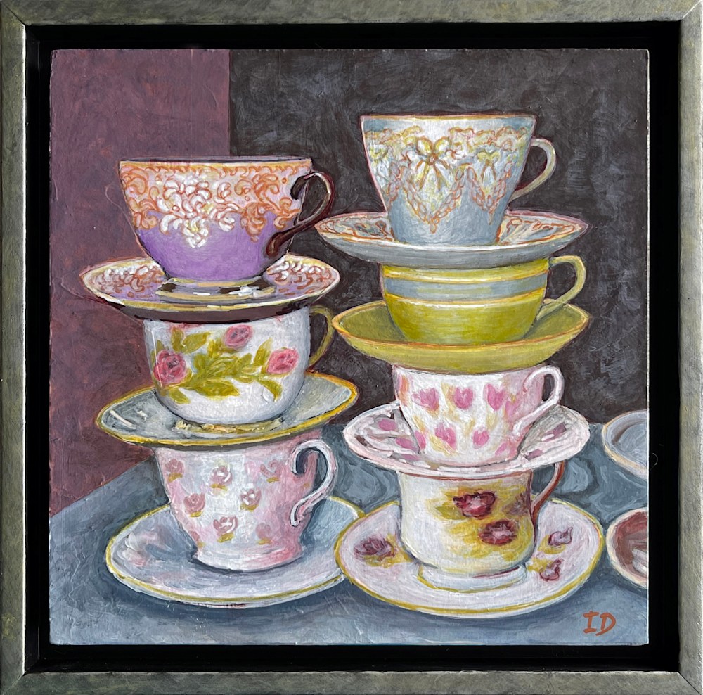 Teacups on Purple, framed