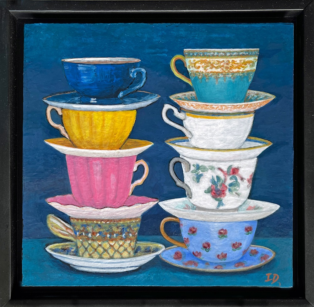 Teacups on Blue, framed