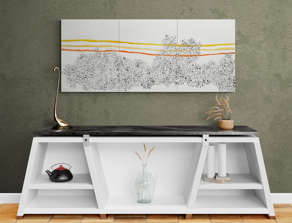 Hallway with modern white cabinet