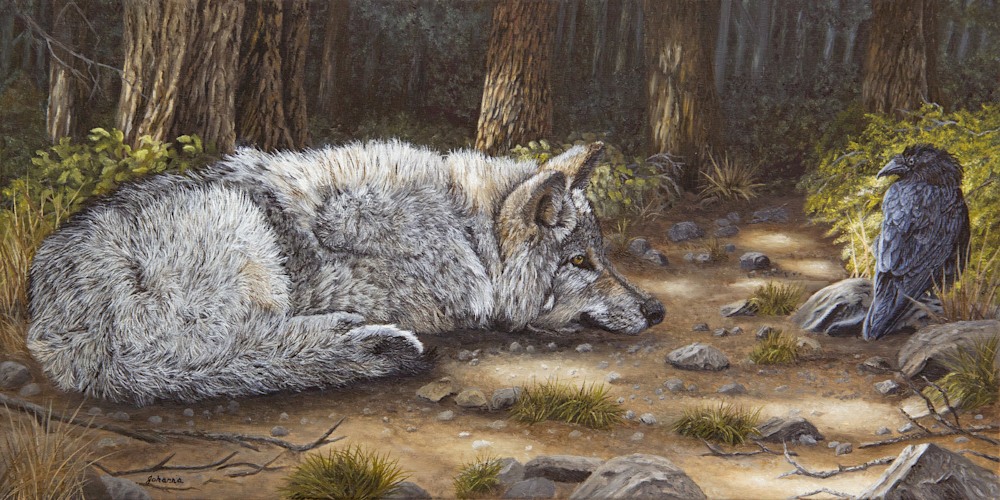 Johanna Lerwick   Thoughts Shared Wolf with raven