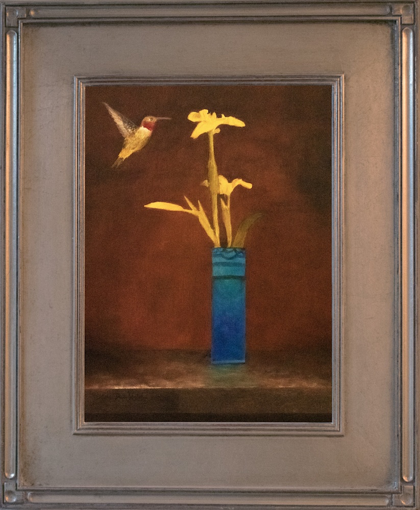 Hummingbird and vase   framed