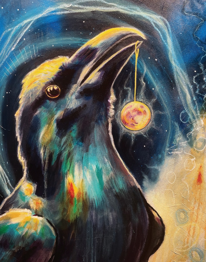 Close up of The Raven and the Moon - art by Sara Conybeer
