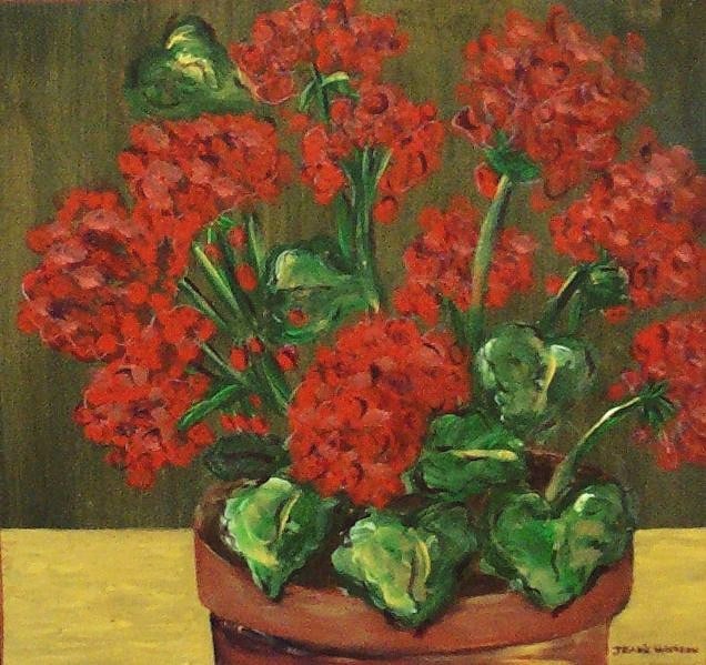 #138 Geraniums  on Wood, Patio Art 12x12