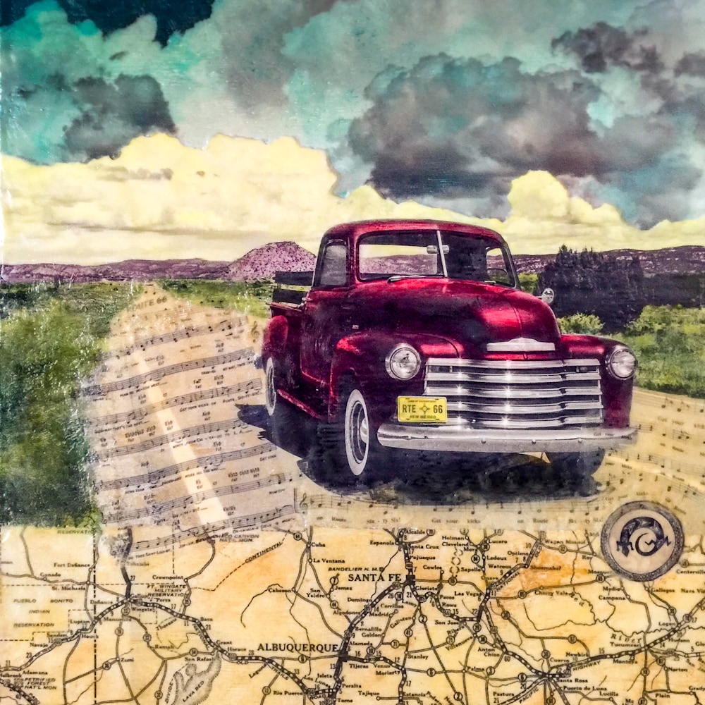 Get Your Kicks Angel Wynn 20x20 inch encaustic press