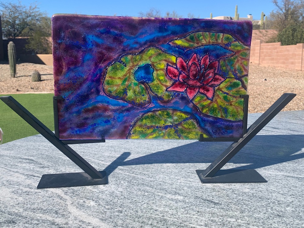 Lily Pads and Flowers Glass 16X10 24X14 w stand $850