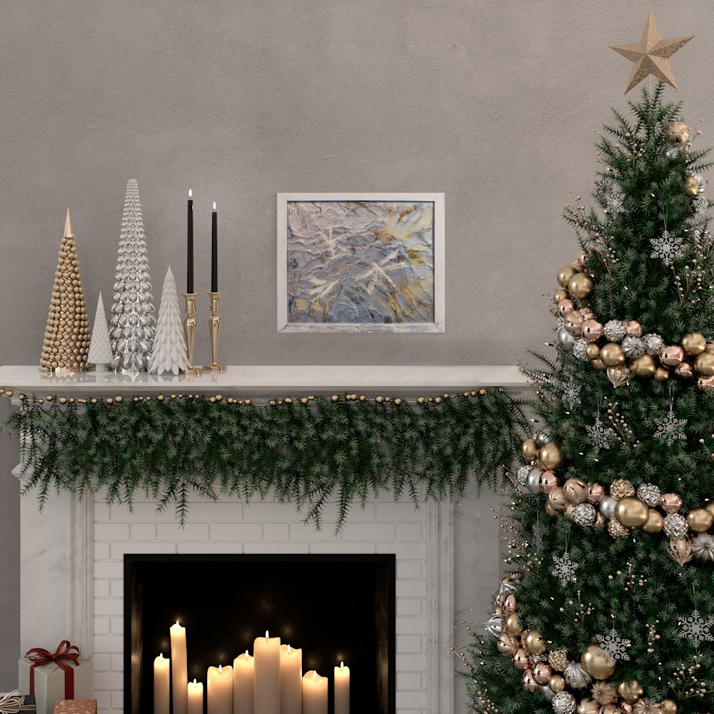 Christmas tree next to fireplace (1)