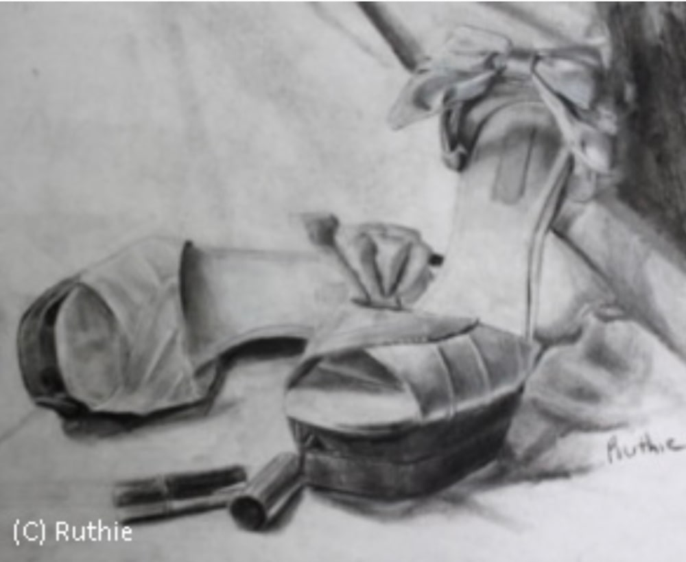 still life with shoes and chapstick 12x9 $190