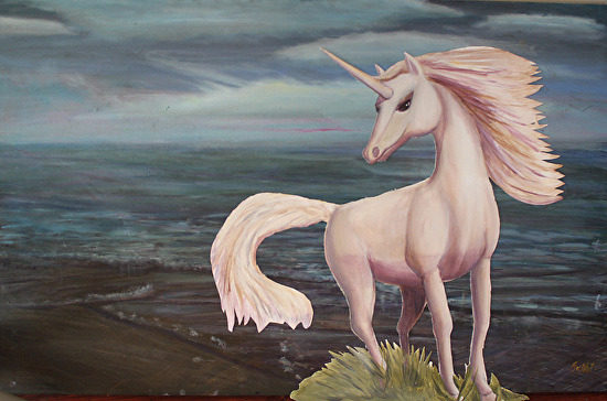 DARA Unicorn on beach 40x30 SOLD