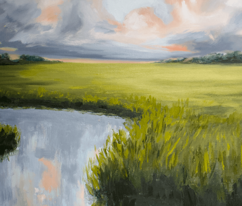 Meandering Marsh original oil painting close up