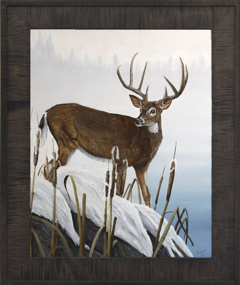 Buck At Waters Edge   framed