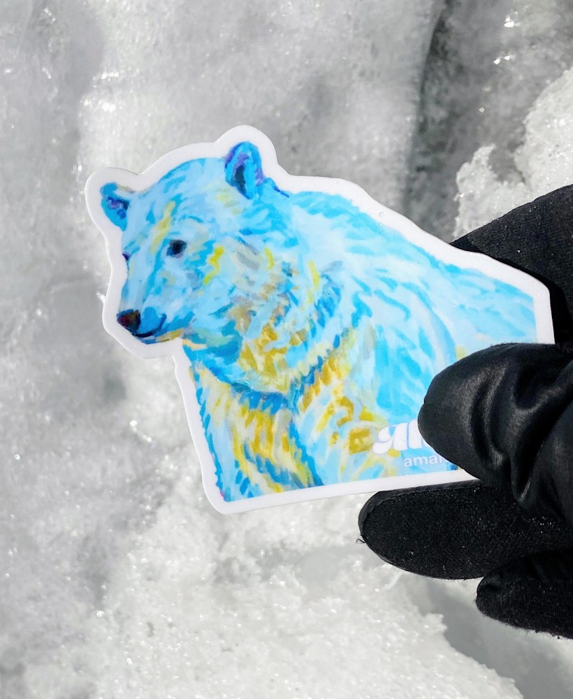 Polar bear sticker in ice