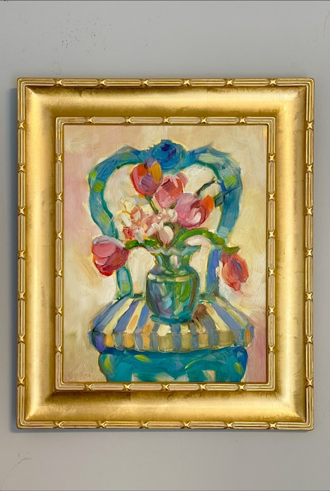 Tulips in French Chair Framed