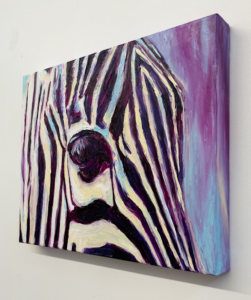 kate wilson grevys zebra finger painted with oils on canvas 16x20inches 2022 angle 1