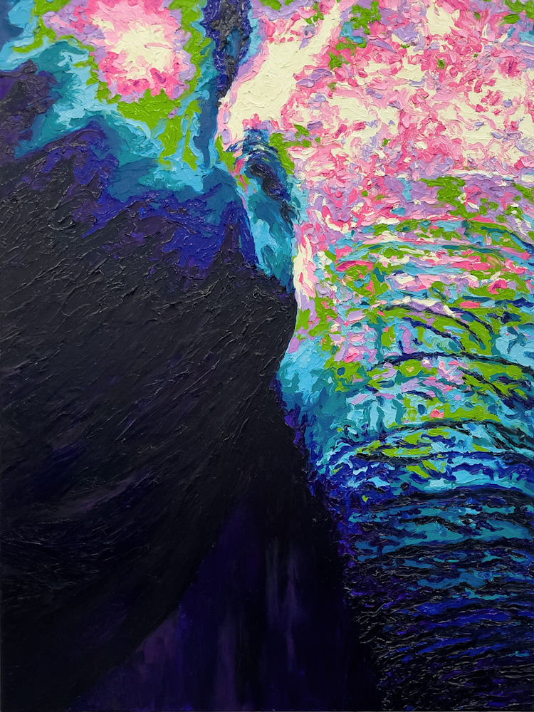 kate wilson, african elephant, finger painted with oils on canvas, 40x30inches