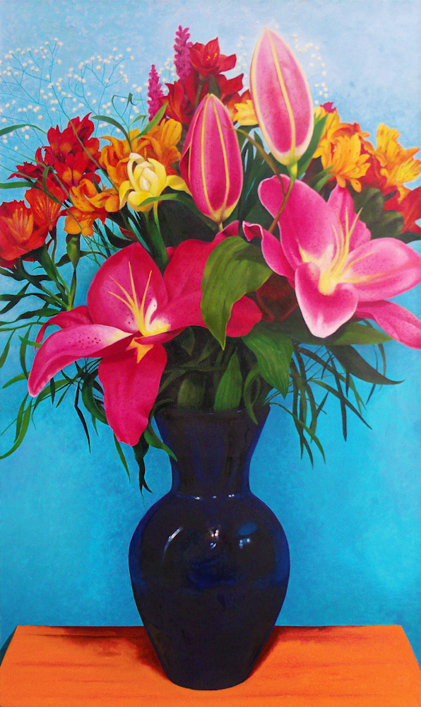 Lilies in Blue Vase 30 x18 $300