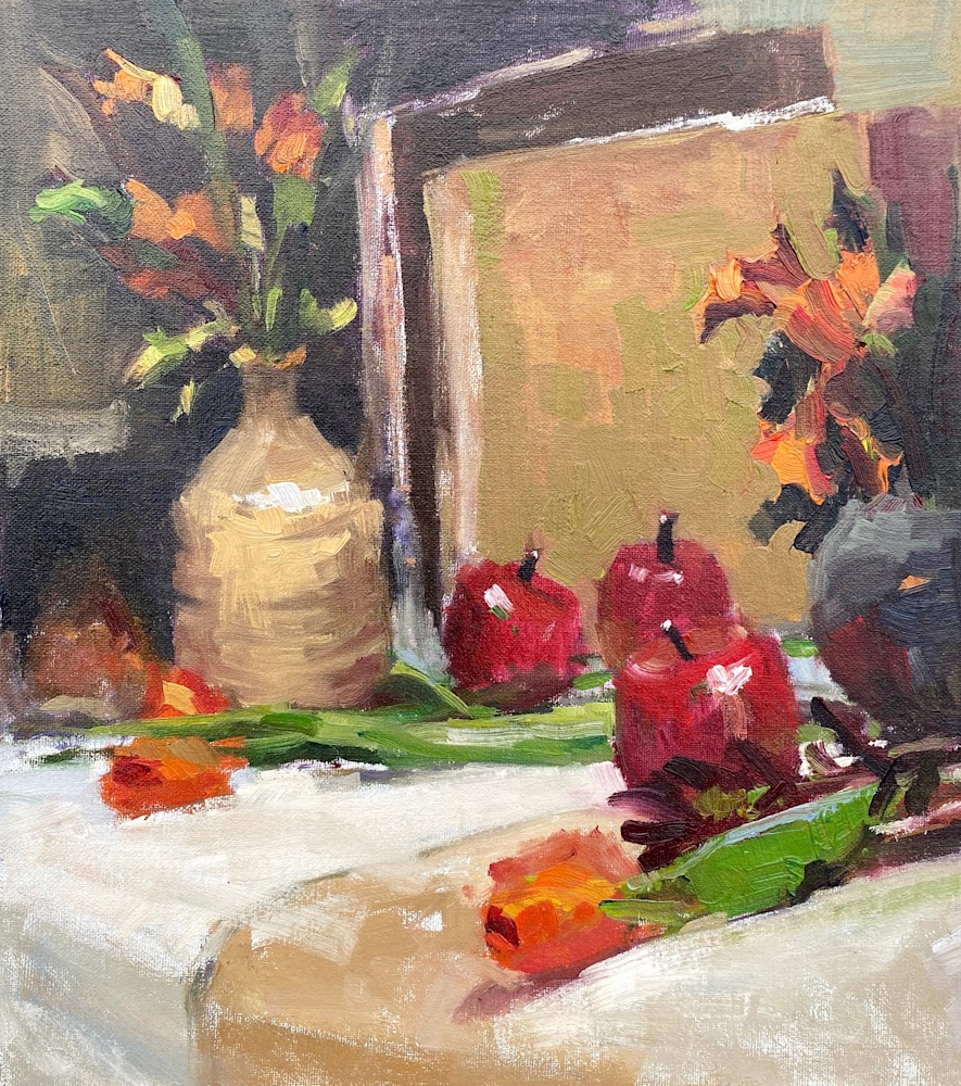 Toni Danchik Red Apples and Tulips Stilll Life 10 x 12