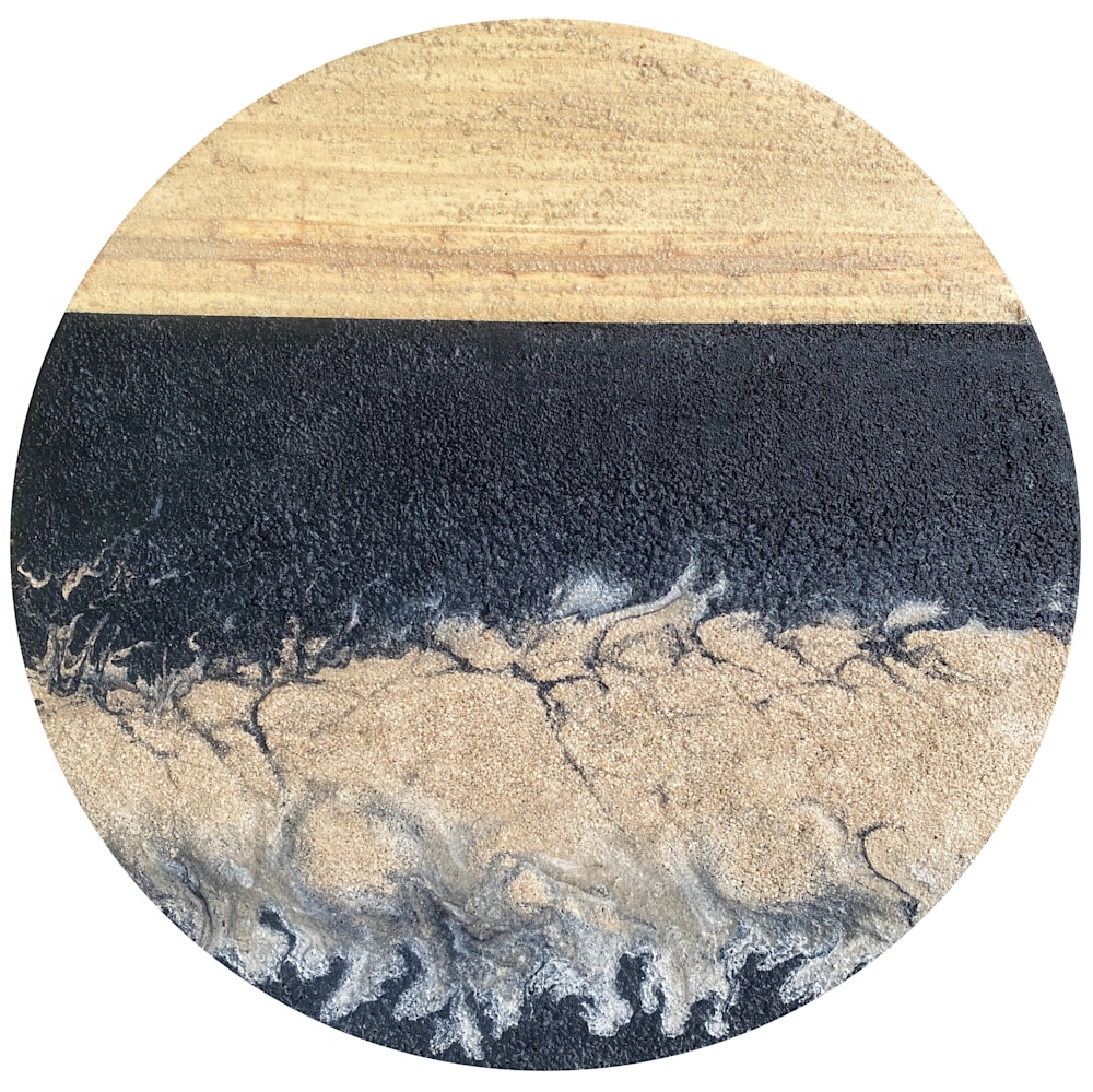 Andrea Cermanski Arroyo 2023 Burnt Tumbleweed Sandstone and Polymer on Wood 18inch diameter