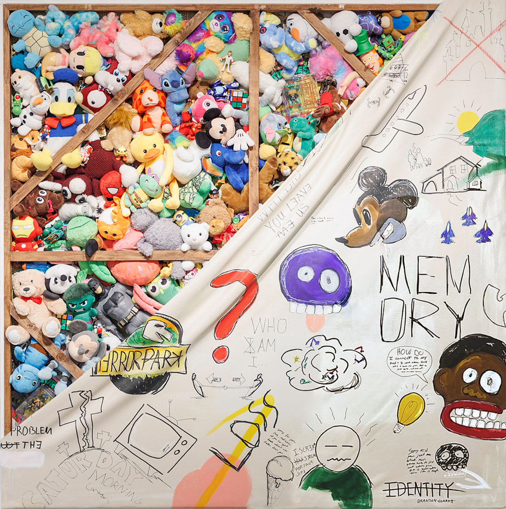 72x72 Nostalgia Stuffed Animals Acrylic  Mixed Media on Canvas