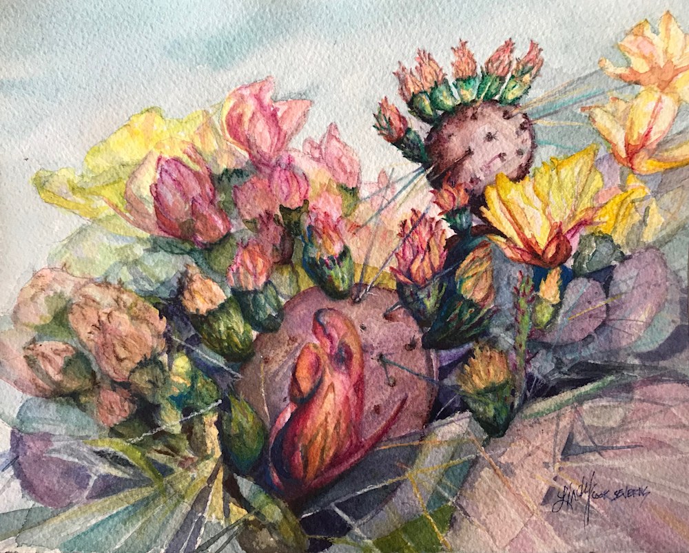A Splendid Riot of Prickly Pear 8x10 watercolor Lindy Cook Severns