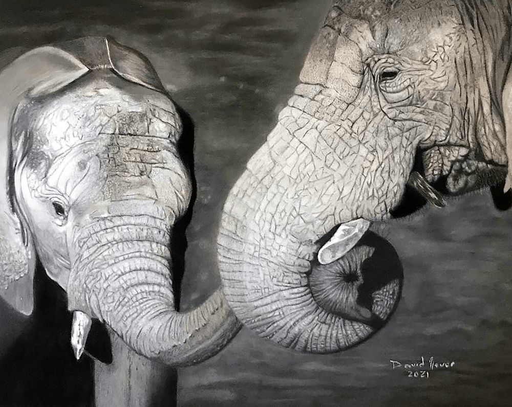 Elephant And Calf Pastel Painting  for  x 10 print