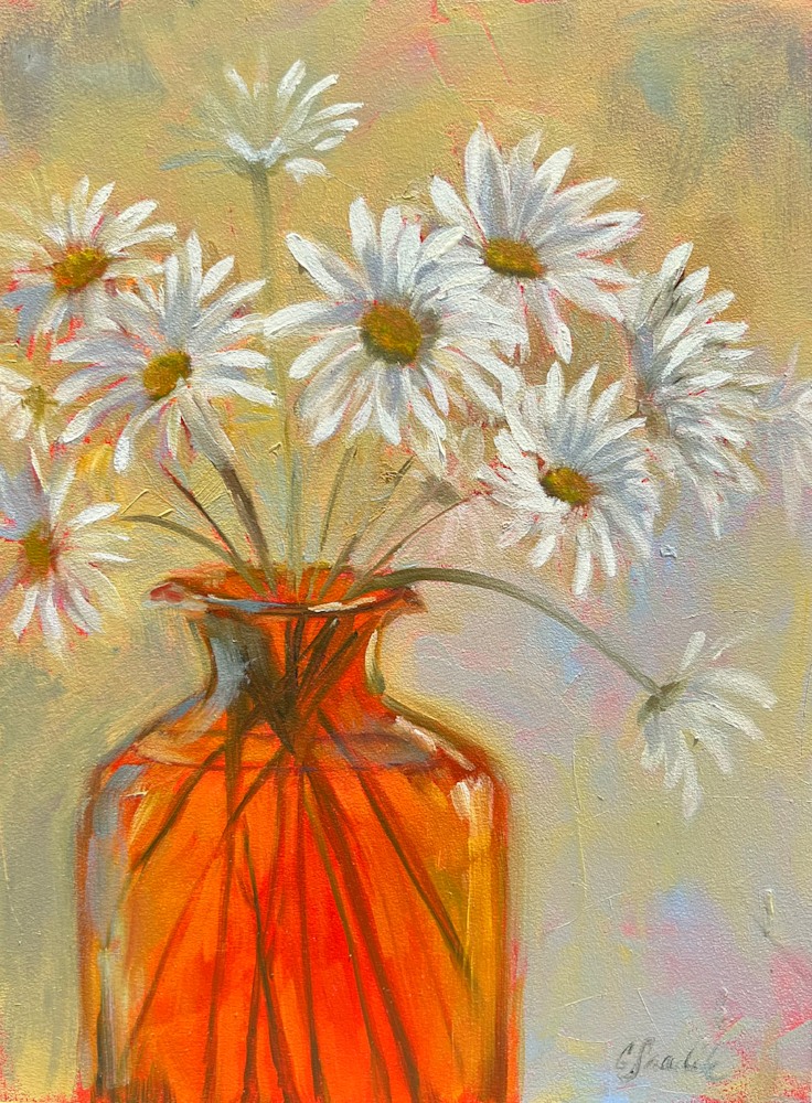 Becky Daisies in Orange Vase
